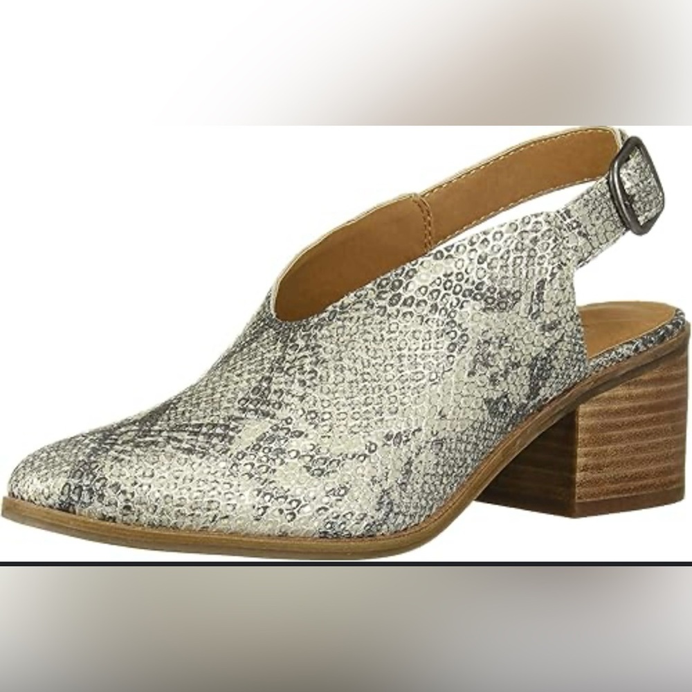 Lucky Brand Lideton Slingback Booties Leather Gray Snakeskin Print Womens 8.5